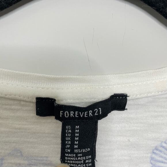 Forever 21 T-Shirt Boxy Fit Round Neck Seashell Pattern Short‎ Sleeve White M - Picture 5 of 10